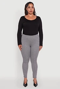 Womens Plus High Waisted Plaid Skinny Dress Pants, Grey,