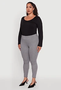 Womens Plus High Waisted Plaid Skinny Dress Pants, Grey,
