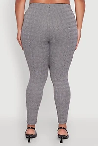 Womens Plus High Waisted Plaid Skinny Dress Pants, Grey,