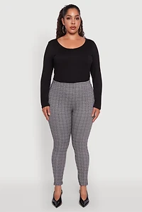 Womens Plus Size High Waist Plaid Skinny Dress Pants, Grey, Size 1X