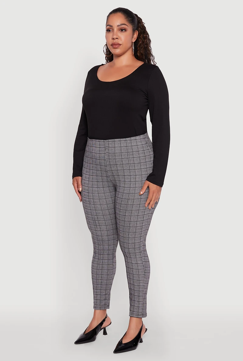 Womens Plus Size High Waist Plaid Skinny Dress Pants, Grey, Size 1X