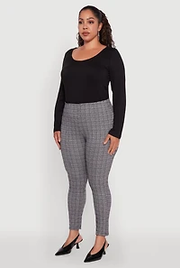 Womens Plus Size High Waist Plaid Skinny Dress Pants, Grey, Size 1X