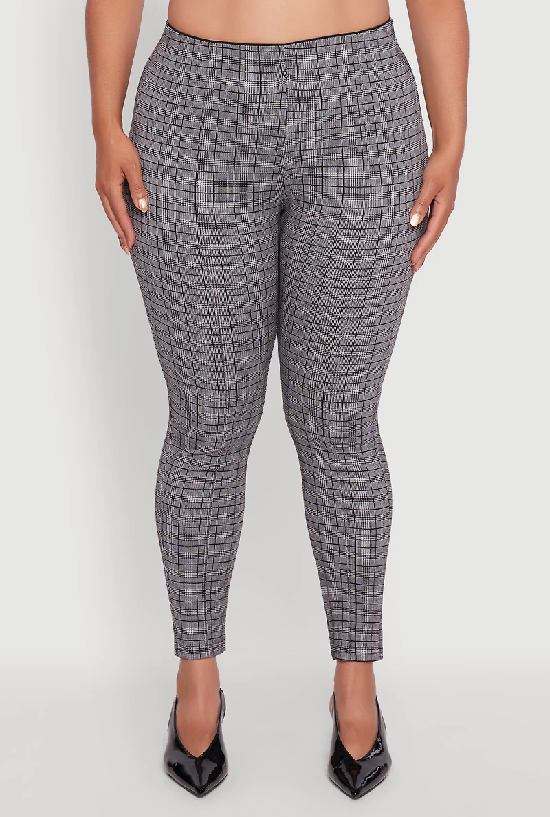 Womens Plus Size High Waist Plaid Skinny Dress Pants, Grey, Size 1X
