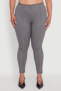 Womens Plus Size High Waist Plaid Skinny Dress Pants, Grey, Size 1X