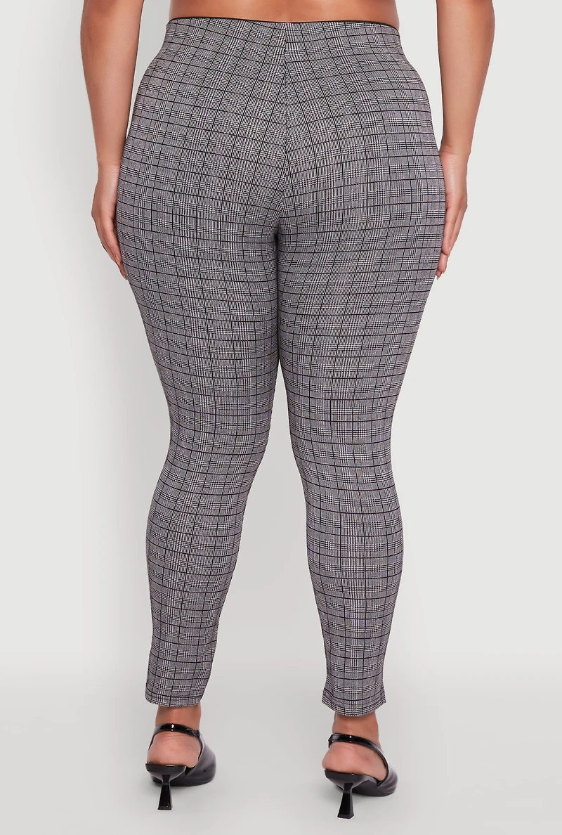Womens Plus Size High Waist Plaid Skinny Dress Pants, Grey, Size 1X