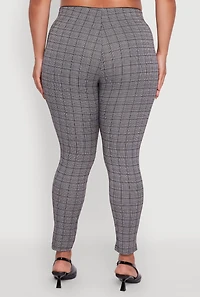 Womens Plus Size High Waist Plaid Skinny Dress Pants, Grey, Size 1X