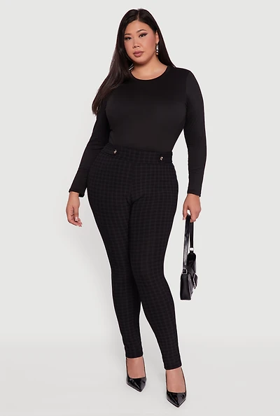 Womens Plus Size High Waisted Plaid Scuba Dress Pants, Black, Size 2X