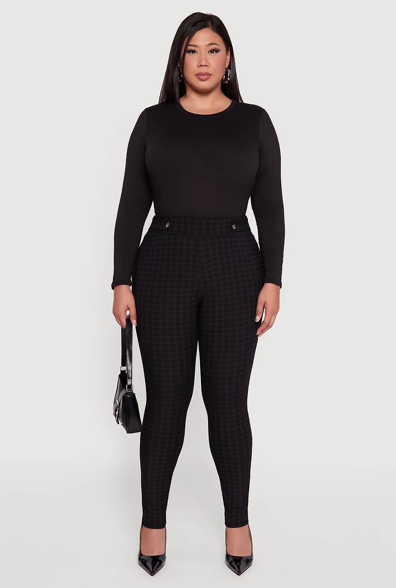 Womens Plus Size High Waisted Plaid Scuba Dress Pants, Black, Size 2X