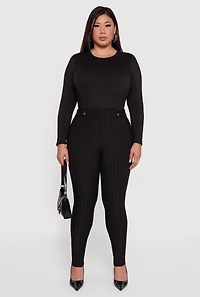 Womens Plus Size High Waisted Plaid Scuba Dress Pants, Black, Size 2X