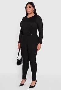 Womens Plus Size High Waisted Plaid Scuba Dress Pants, Black, Size 2X