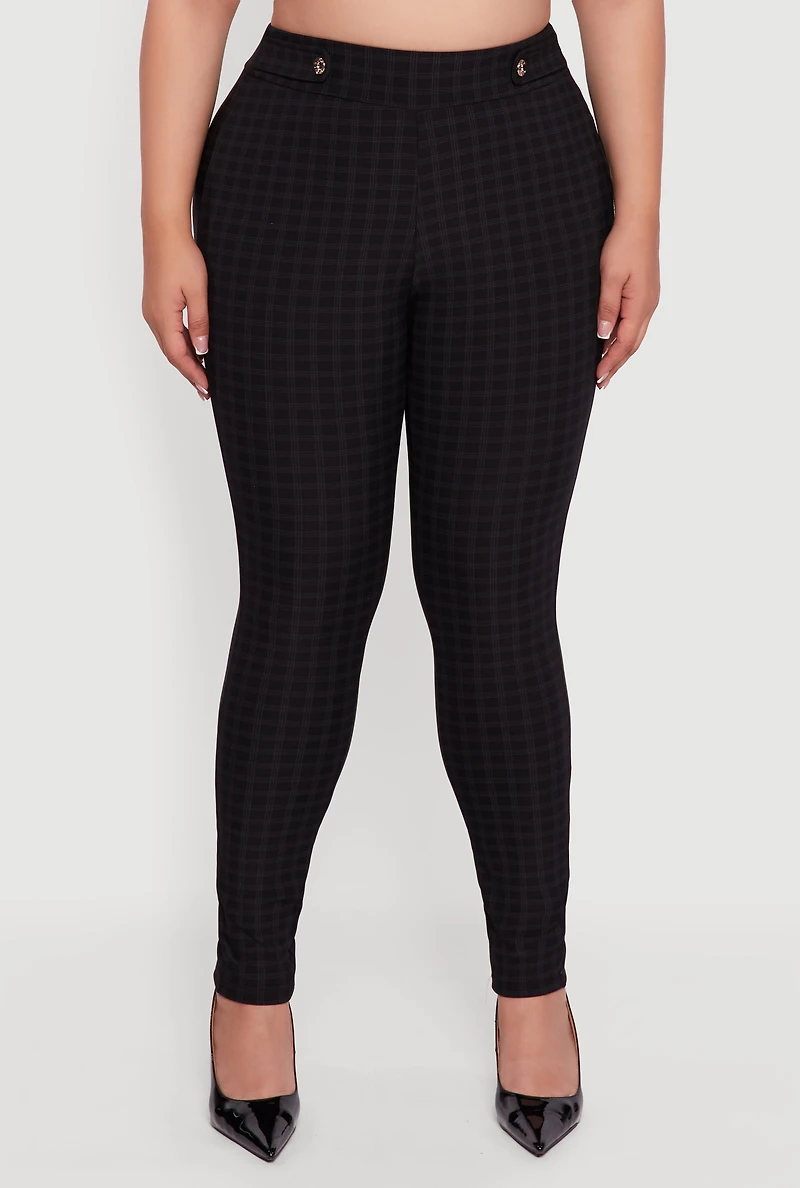 Womens Plus Size High Waisted Plaid Scuba Dress Pants, Black, Size 2X