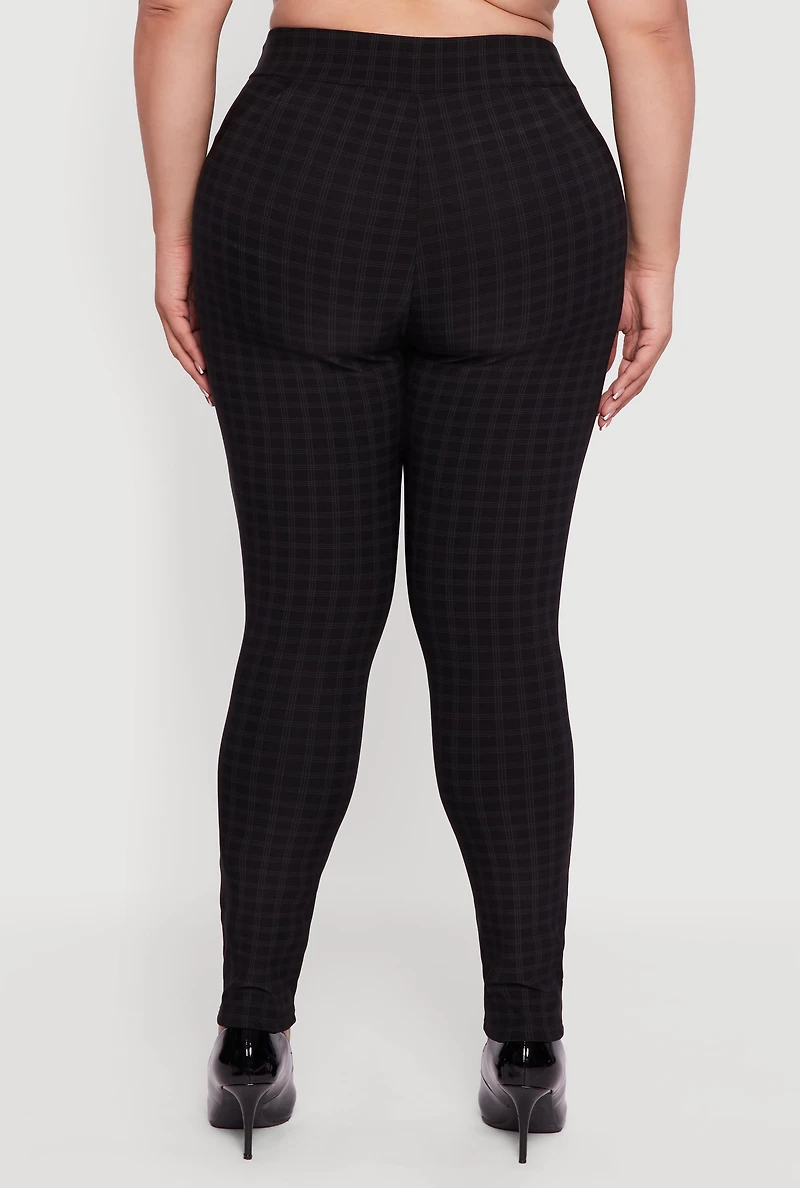 Womens Plus Size High Waisted Plaid Scuba Dress Pants, Black, Size 2X