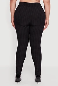 Womens Plus Size High Waisted Plaid Scuba Dress Pants, Black, Size 2X