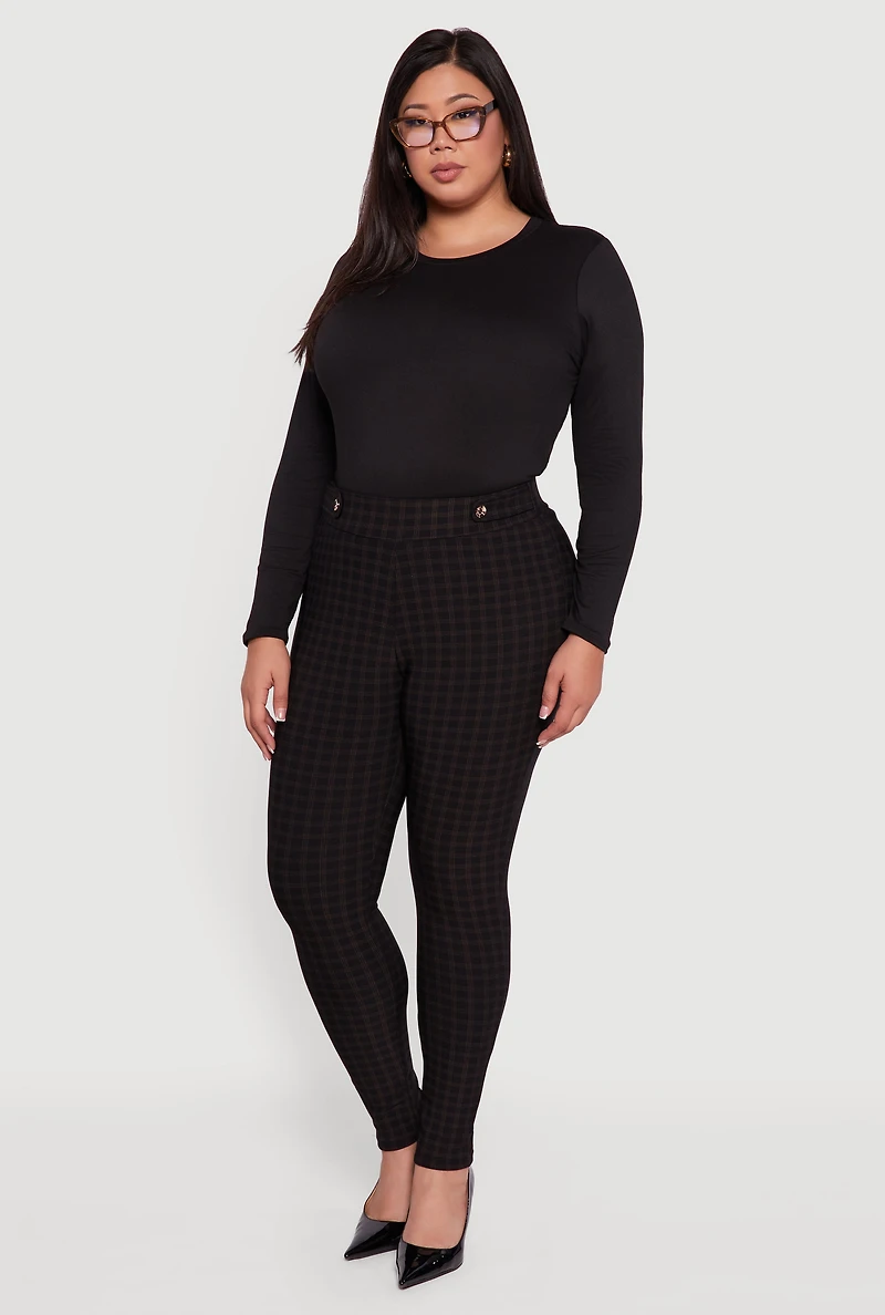 Womens Plus Size High Waisted Plaid Scuba Dress Pants, Black, Size 3X