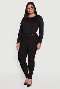 Womens Plus Size High Waisted Plaid Scuba Dress Pants, Black, Size 3X