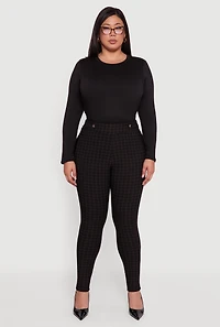 Womens Plus Size High Waisted Plaid Scuba Dress Pants, Black, Size 3X