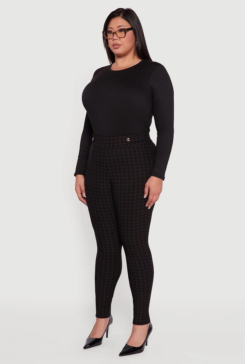 Womens Plus Size High Waisted Plaid Scuba Dress Pants, Black, Size 3X