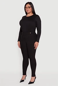 Womens Plus Size High Waisted Plaid Scuba Dress Pants, Black, Size 3X