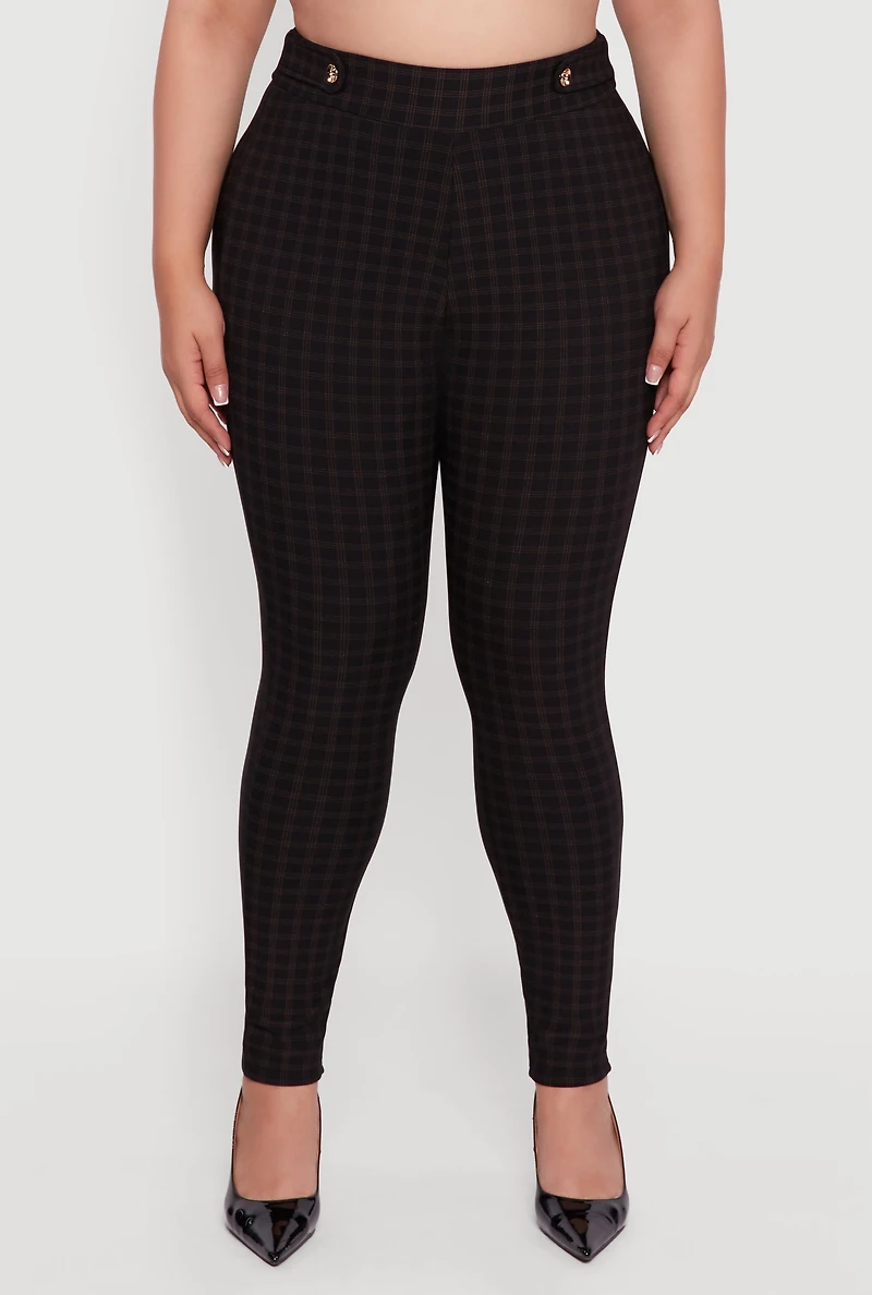 Womens Plus Size High Waisted Plaid Scuba Dress Pants, Black, Size 3X