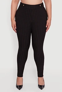 Womens Plus Size High Waisted Plaid Scuba Dress Pants, Black, Size 3X