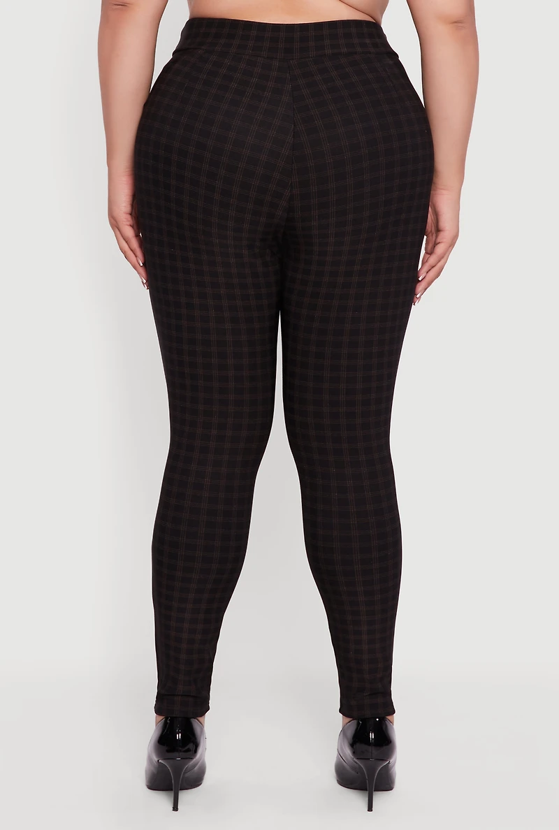 Womens Plus Size High Waisted Plaid Scuba Dress Pants, Black, Size 3X