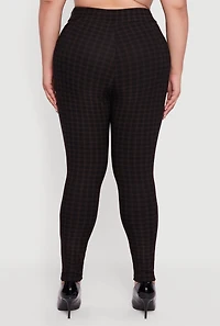 Womens Plus Size High Waisted Plaid Scuba Dress Pants, Black, Size 3X