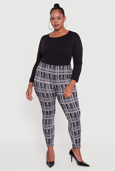 Womens Plus Size High Waisted Plaid Skinny Pull On Pants, Multi, Size 3X