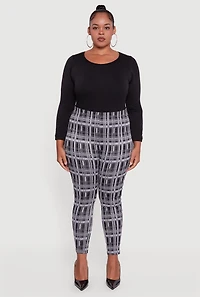 Womens Plus Size High Waisted Plaid Skinny Pull On Pants, Multi, Size 3X