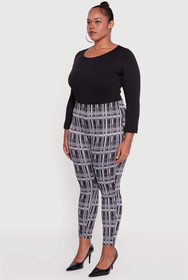 Womens Plus Size High Waisted Plaid Skinny Pull On Pants, Multi, Size 3X