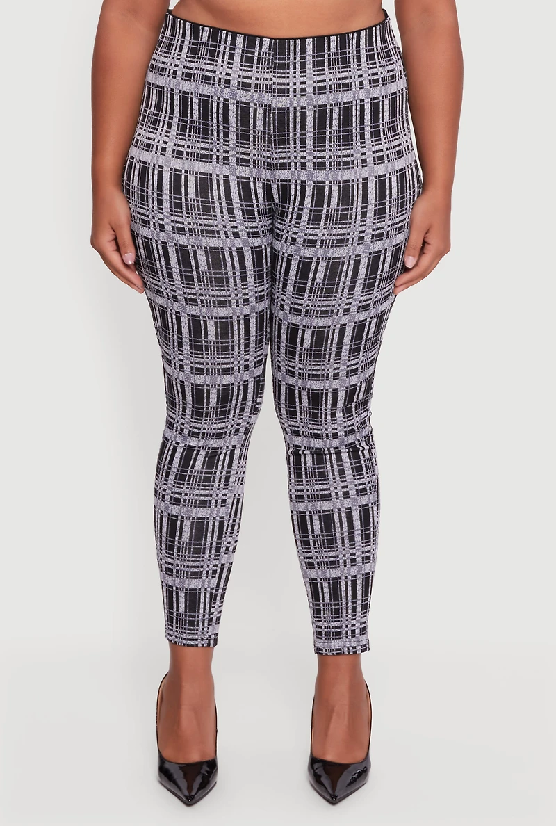 Womens Plus Size High Waisted Plaid Skinny Pull On Pants, Multi, Size 3X