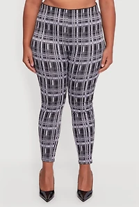 Womens Plus Size High Waisted Plaid Skinny Pull On Pants, Multi, Size 3X