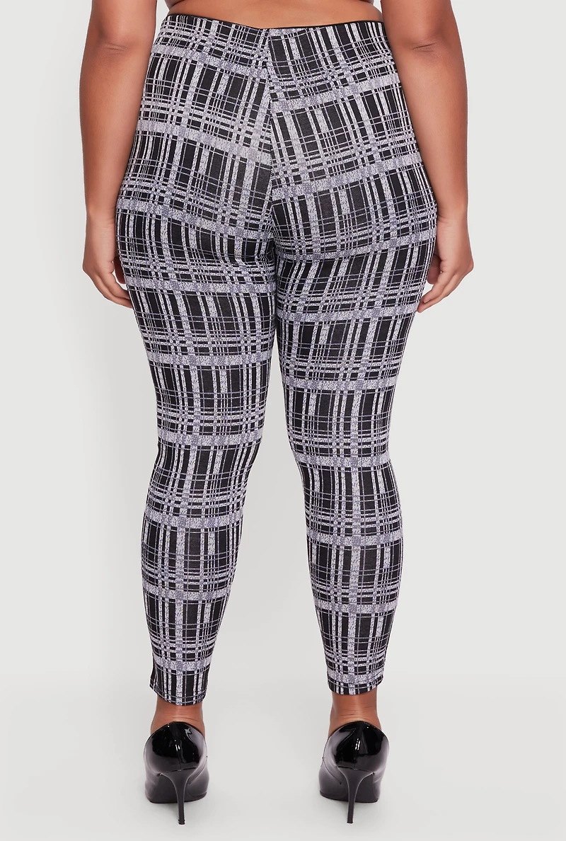 Womens Plus Size High Waisted Plaid Skinny Pull On Pants, Multi, Size 3X
