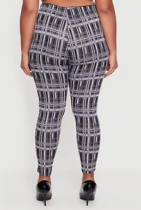 Womens Plus Size High Waisted Plaid Skinny Pull On Pants, Multi, Size 3X