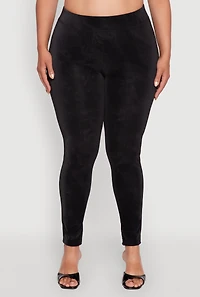 Womens Plus Size High Waisted Lined Leather Look Leggings, Black, Size 2X