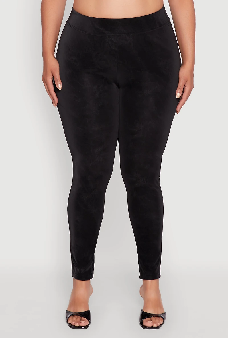 Womens Plus High Waisted Lined Leather Look Leggings, Black,