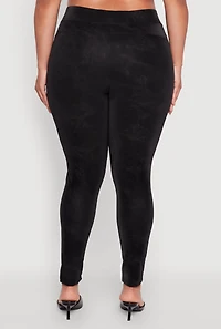Womens Plus Size High Waisted Lined Leather Look Leggings, Black, Size 2X