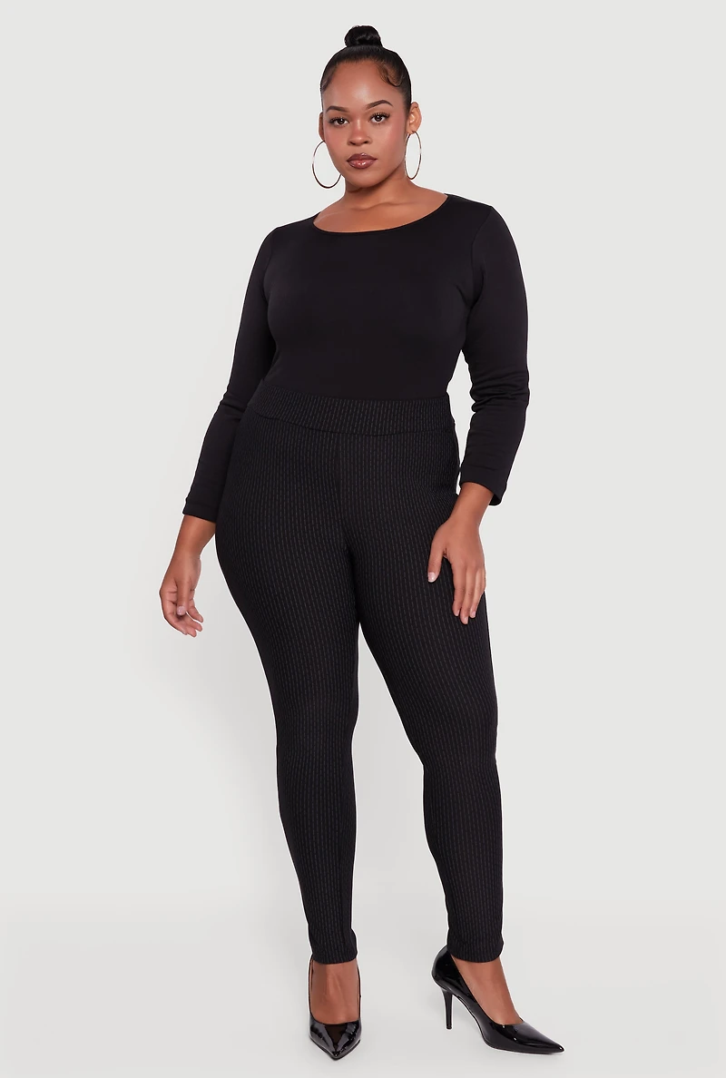 Womens Plus High Waisted Scuba Skinny Dress Pants, Black,
