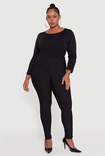Womens Plus High Waisted Scuba Skinny Dress Pants, Black,