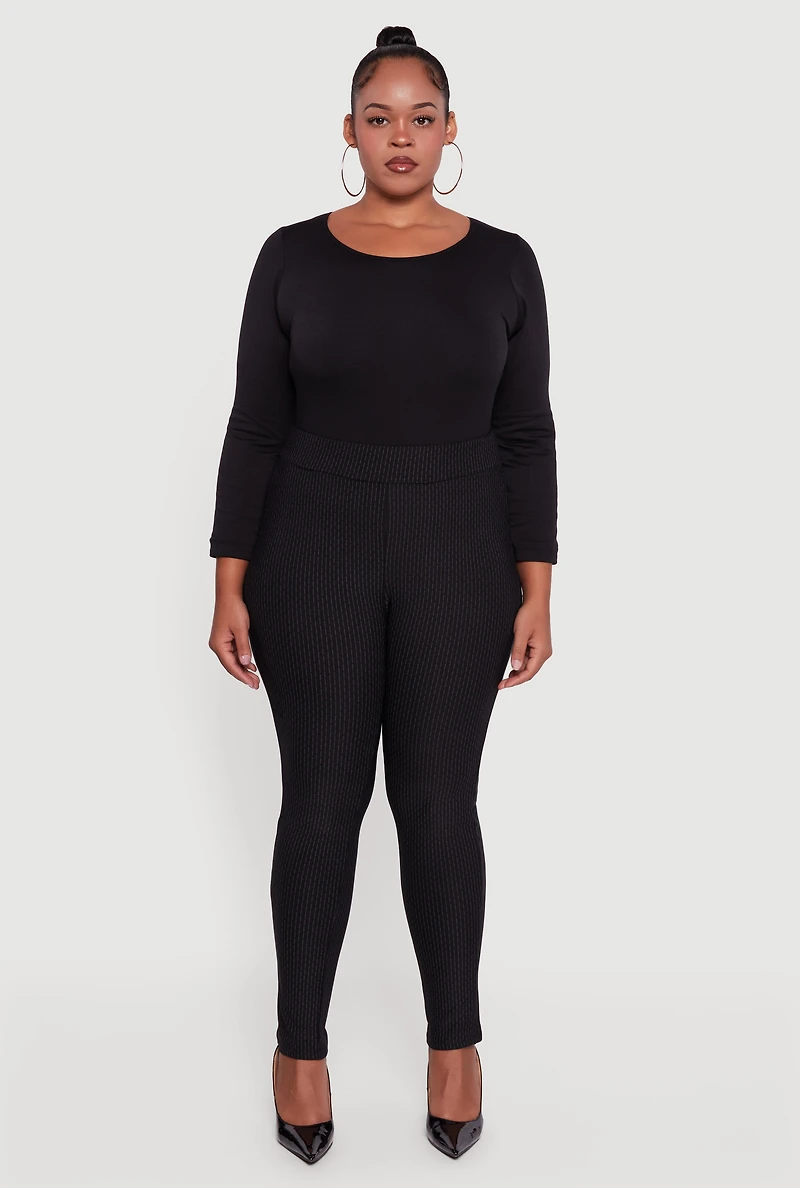 Womens Plus High Waisted Scuba Skinny Dress Pants, Black,