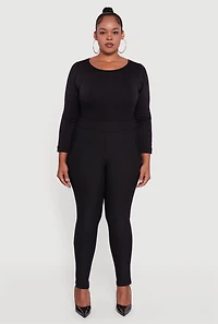 Womens Plus High Waisted Scuba Skinny Dress Pants, Black,
