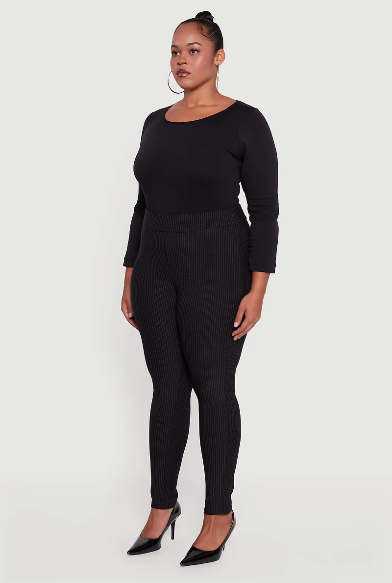 Womens Plus High Waisted Scuba Skinny Dress Pants, Black,