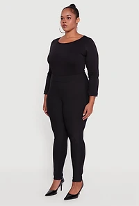 Womens Plus High Waisted Scuba Skinny Dress Pants, Black,