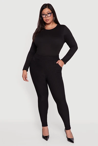 Womens Plus Size High Waisted Windowpane Plaid Dress Pants, Black, Size 3X