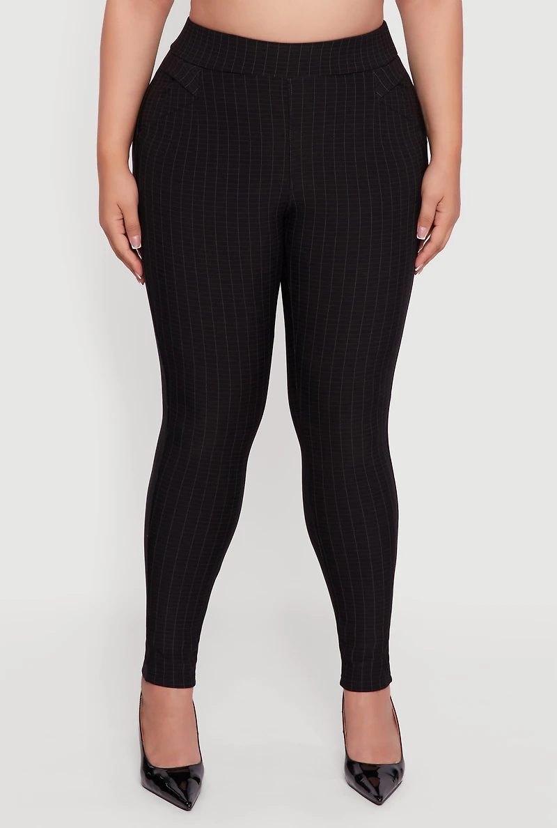 Womens Plus Size High Waisted Windowpane Plaid Dress Pants, Black, Size 3X