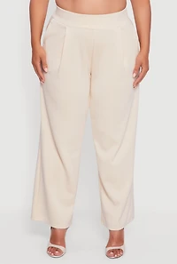 Plus High Waisted Wide Leg Pants with Pockets