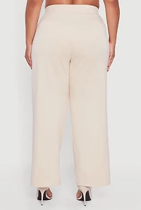 Womens Plus Size High Waisted Wide Leg Pants with Pockets, Khaki, Size 2X