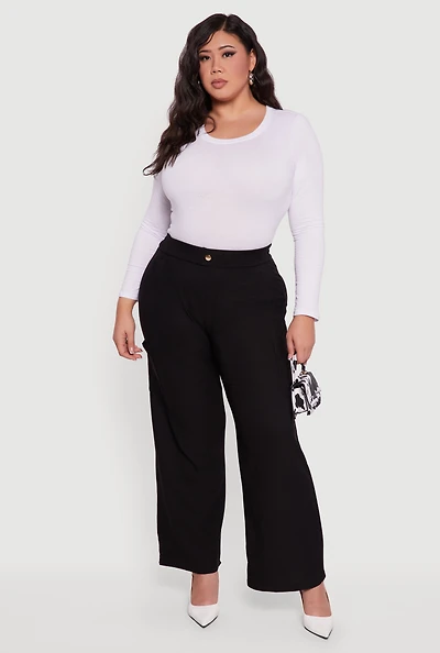 Plus High Waisted Wide Leg Dress Pants with Pockets