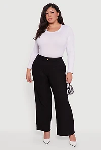Plus High Waisted Wide Leg Dress Pants with Pockets
