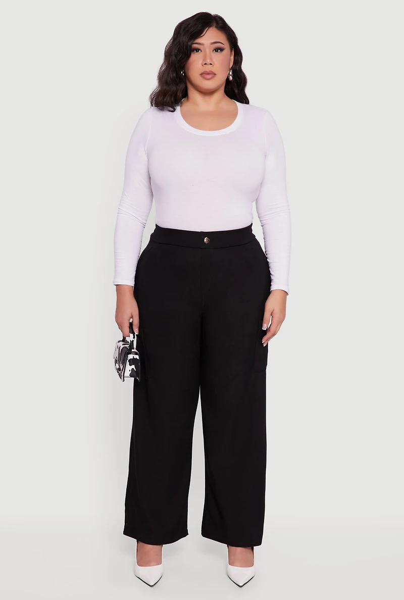 Plus High Waisted Wide Leg Dress Pants with Pockets