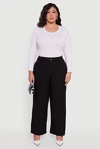 Plus High Waisted Wide Leg Dress Pants with Pockets